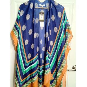 NWT A Whole New World Kimono Cardigan Open Front Border Print